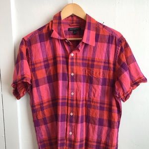 Plaid linen short sleeve shirt